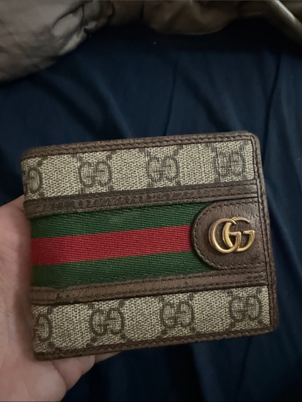 Gucci Brown Canvas Card Holder with Green and Red Web Stripe